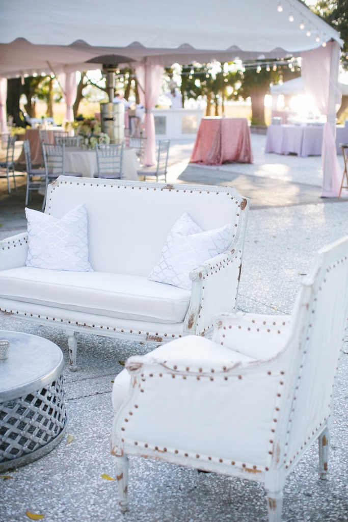 Wedding design by Pure Luxe Bride. Tent by Snyder Events. Lounge furniture by Nuage Designs.  Photograph by Dana Cubbage Weddings.