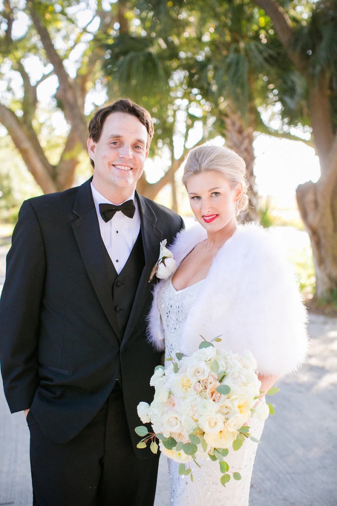 Bride&#039;s gown from Gown Boutique of Charleston. Beauty by Paper Dolls Wedding Hair &amp; Makeup. Photograph by Dana Cubbage Weddings.