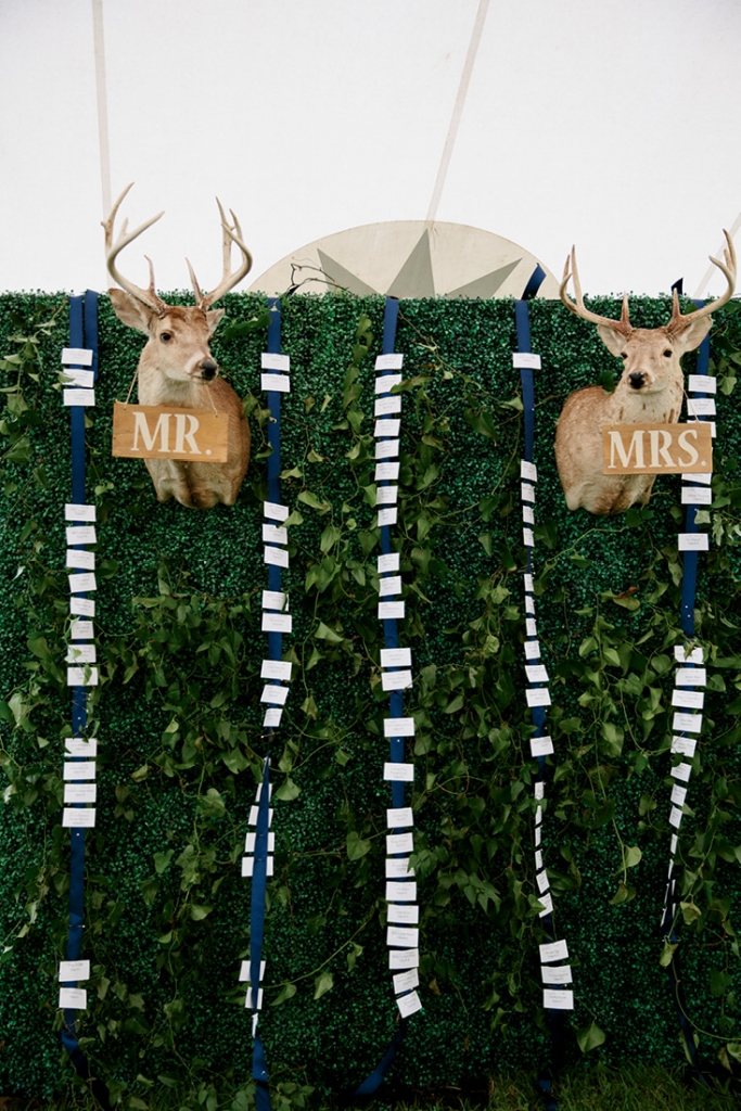 Two Kulze family hunting  trophies wore “Mr.” and “Mrs.” signs and headed up the escort card wall.  &lt;i&gt;Photograph by Olivia Rae James&lt;/i&gt;