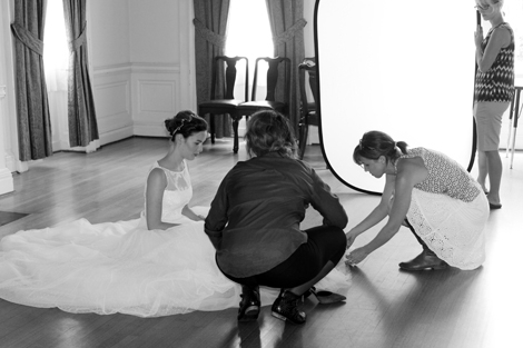 Prepping for the cover shot&#039;s sea of tulle. Image by Jessica Doherty.