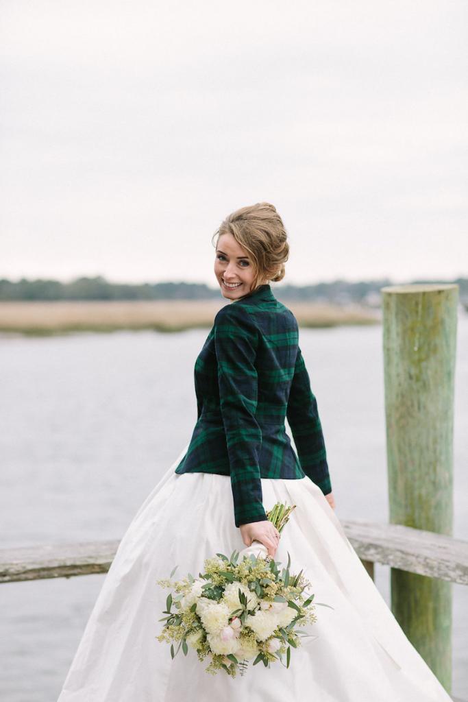 Bride&#039;s gown by Tara Keely. Florals by Lauren Luecke. Hair by Krystal Yangco. Image by Julia Wade Photography at Boone Hall Plantation.