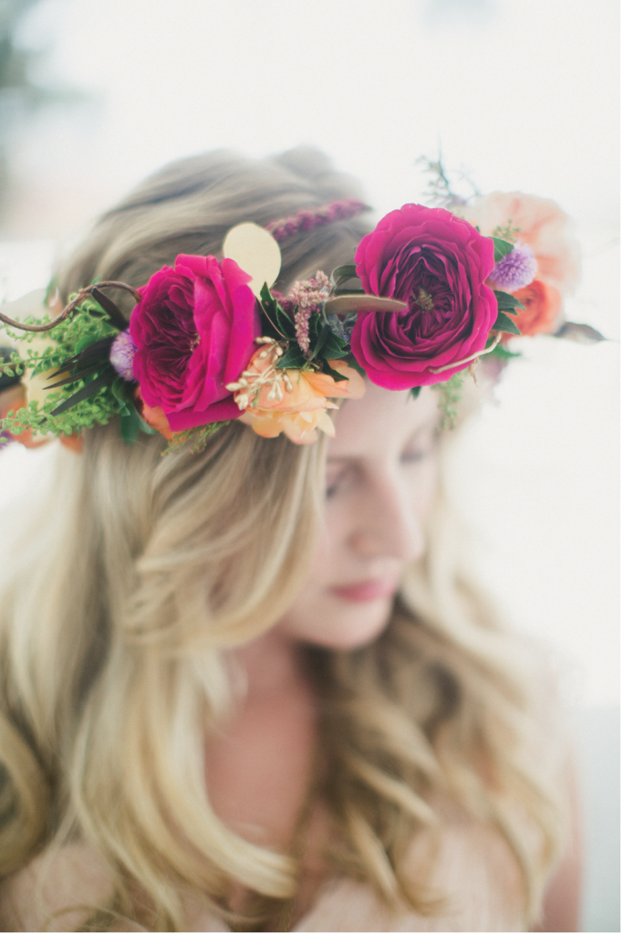 “I wanted my bridesmaids to feel like goddesses,” Victoria says of her ladies’ robust flower crowns. (Image by Juliet Elizabeth Photography)