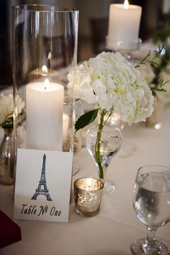 FRENCH FÊTE: Table markers with the Eiffel Tower served as a nod to the groom.