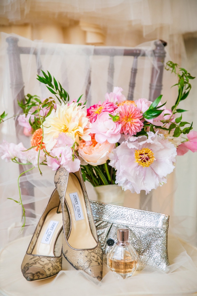 Florals by Branch Design Studio. Bride&#039;s shoes by Jimmy Choo. Image by Dana Cubbage Weddings.
