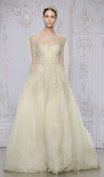 Gown: “Elizabeth”  by Monique Lhuillier; Trend: rose gold embroidered tulle; Shop: Maddison Row