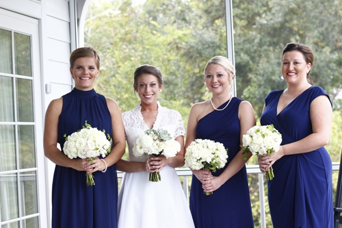 Bride Loraine Cook with her maids and their verdant bouquets