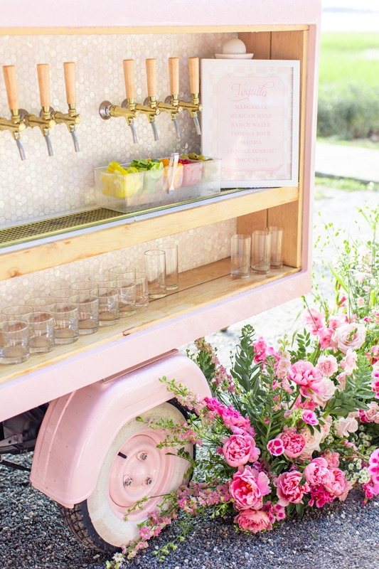 A vintage mobile bar proved a hit with mixed tequila drinks on tap.