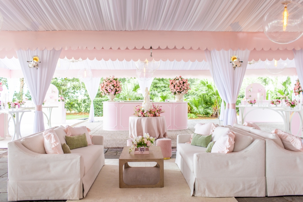 (Clockwise from top left) The elegant, all-pink affair boasted a Barbie-meets-Bridgerton aesthetic.
