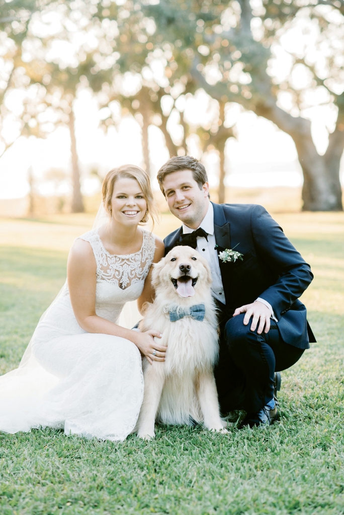 “He smiles for cameras all of the time—it’s pretty bizarre,” says Mallory of her and Kristian’s four-year-old golden retriever, Leo. Although the dapper dog couldn’t be in the actual ceremony, the couple couldn’t resist having their “dog of honor” pose with them for a few photos after their “I do’s.”