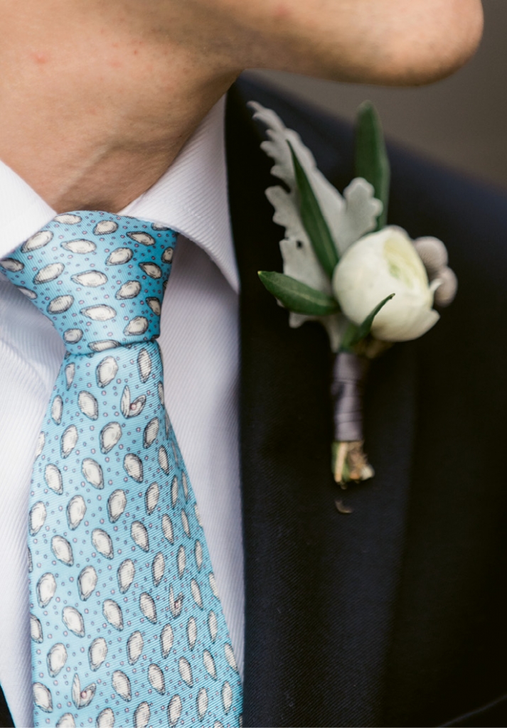 Dress the part. Ties—whether for the groom, his men, or servers—are a great place to work in thematic designs and colors. This groom and his cohorts donned silks dotted with tiny oysters.   &lt;i&gt;Photograph by Marni Rothschild Pictures&lt;/i&gt;