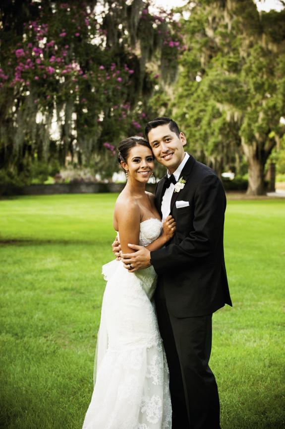 A MODEL PAIR: Amanda wore Monique Lhuillier (available in Charleston through Maddison Row) while Ruben sported a classic Black by Vera Wang tux.