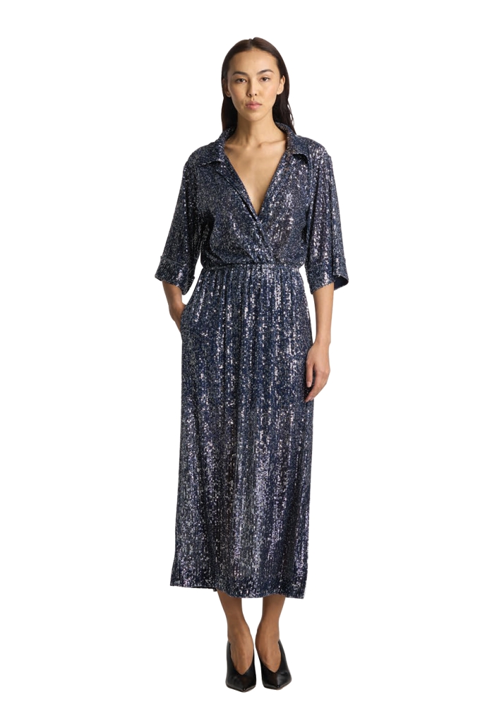 Stately Sequins - St. John sequined midi dress with side slit, $1,895 at St. John