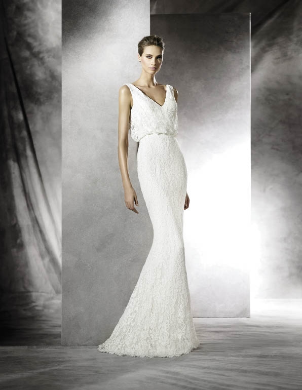 Trend: blouson top. Designer: Pronovias. Boutique: Gown Boutique of Charleston. Photograph courtesy of the designer.