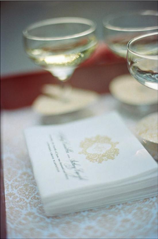 SMART START: A ring of patterned paper added eye-catching appeal to the welcome glasses of champagne.