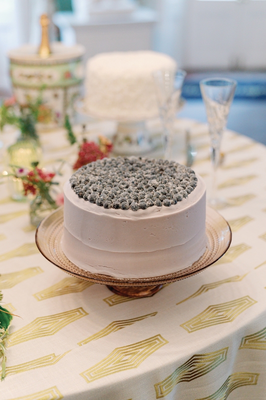 More couples are bucking the tiered tradition in favor of several cakes or one favorite, like this vanilla-blueberry number, all from Sugar.