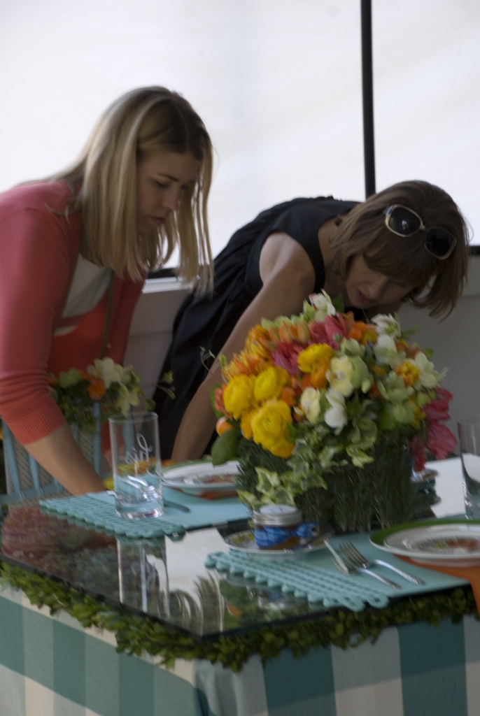 Anne Bowen of stems (right) and I sort out how we’re going to place the bouquet in the bride’s chair. It only takes two people when you’re about to crush the flowers (like I was) and someone (Anne) has to come to the rescue.