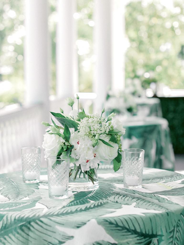 Four different patterned linens were used throughout the reception.