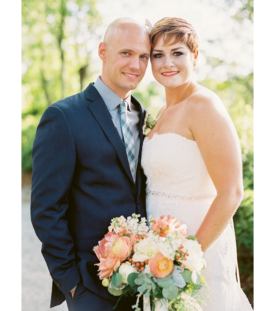 Image by Perry Vaile Photography. Bride&#039;s attire by Sottero and Midgley. Bouquet by Rebecca Rose Events. Groom&#039;s attire by Alfani (suit); Calvin Klein (shirt &amp; tie).