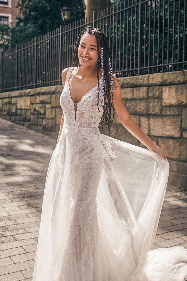 Airy Tulle - “Loretta” dress by  Madison James Why We Love It “An unexpected peek-a-boo moment that is both romantic and unique”  –Jessica Kiss, Verità