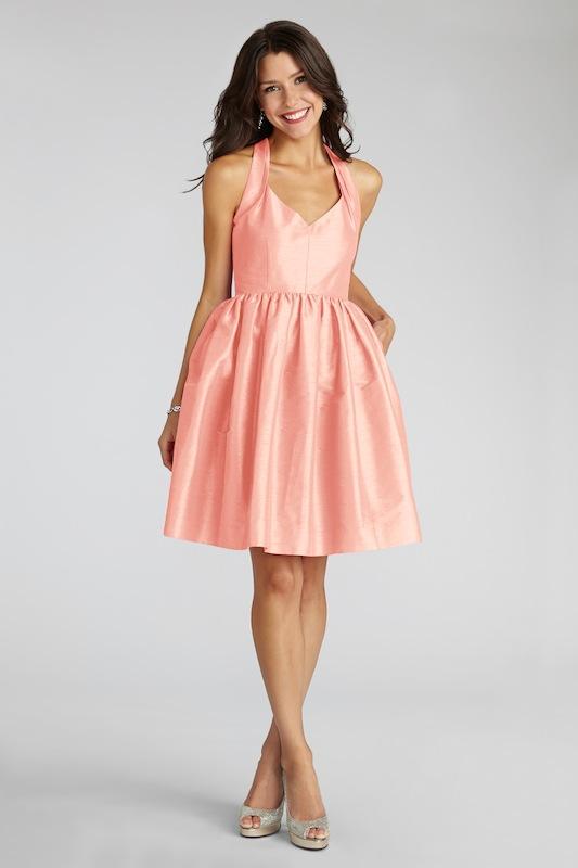 Donna Morgan&#039;s &quot;Trish&quot; in Salmon Rose. Available in Charleston through Bella Bridesmaids.