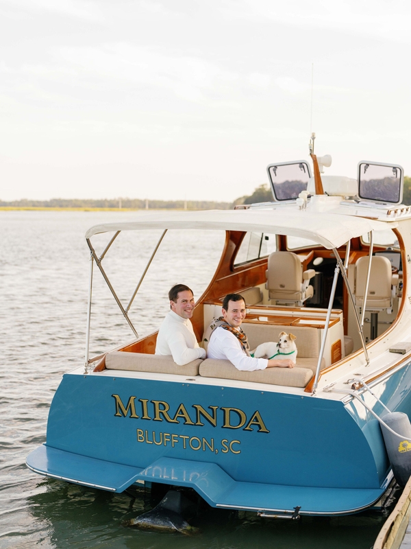 Here come the grooms! Chris and Billy pulled up to the welcome party in true Lowcountry style.