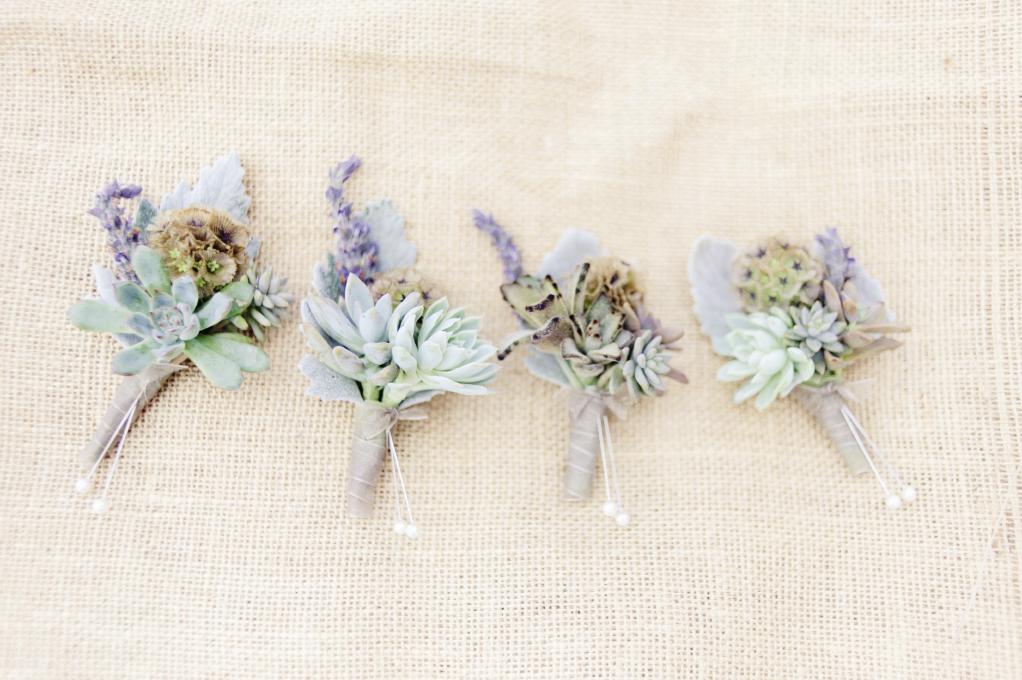 SMALL-TOWN STYLE: Succulent boutonnieres were hardy in the heat.