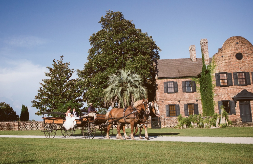 Catherine and Jared arrived at their reception in true Charleston style: by horse.  &lt;i&gt;Amelia + Dan Photography&lt;/i&gt;