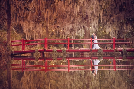RED ROVER: Painted in vivid Chinese red, the schoolhouse pond bridge was a perfect spot for portraits.