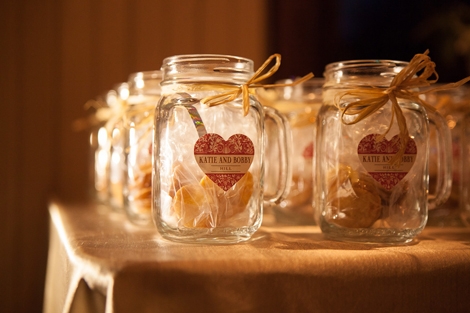 DO ME A FAVOR: Handled Mason jars filled with local benne wafers waited for guests to take home at the end of the night.