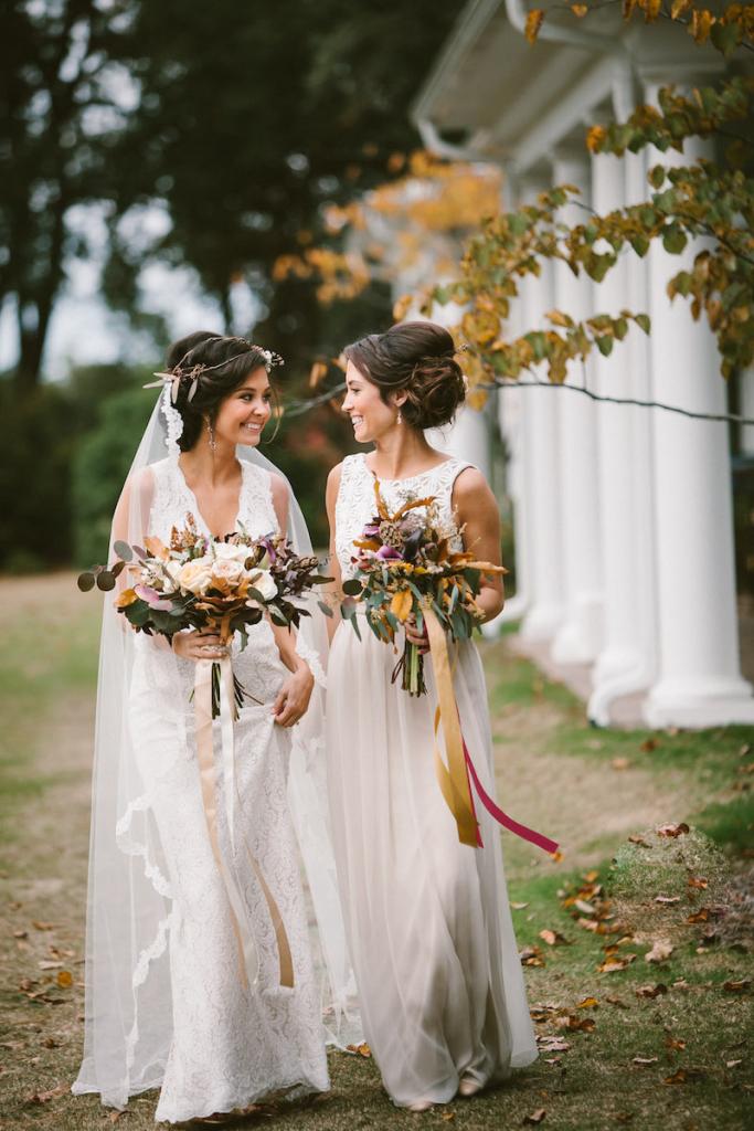 Bride&#039;s gown by Watters from Jean&#039;s Bridal. Veil from Bridal House of Charleston. Bridesmaids&#039; dresses by Lela Rose (available locally through Bella Bridesmaids). Hair by Studio 285 and MW Salon. Makeup by Dannon K. Collard and BeautiControl. Florals and photograph by Mark Williams Studio at the Daniel Island Club.