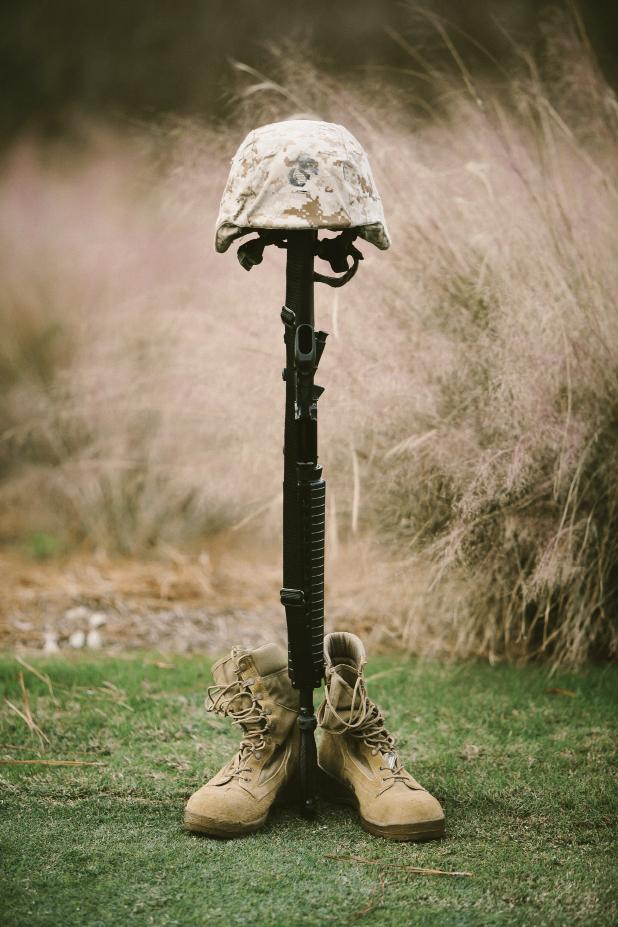 Semper Fidelis: This tribute stood in honor of the groom’s fallen fellow soldiers. Photograph by Mark Williams Studio at the Daniel Island Club.