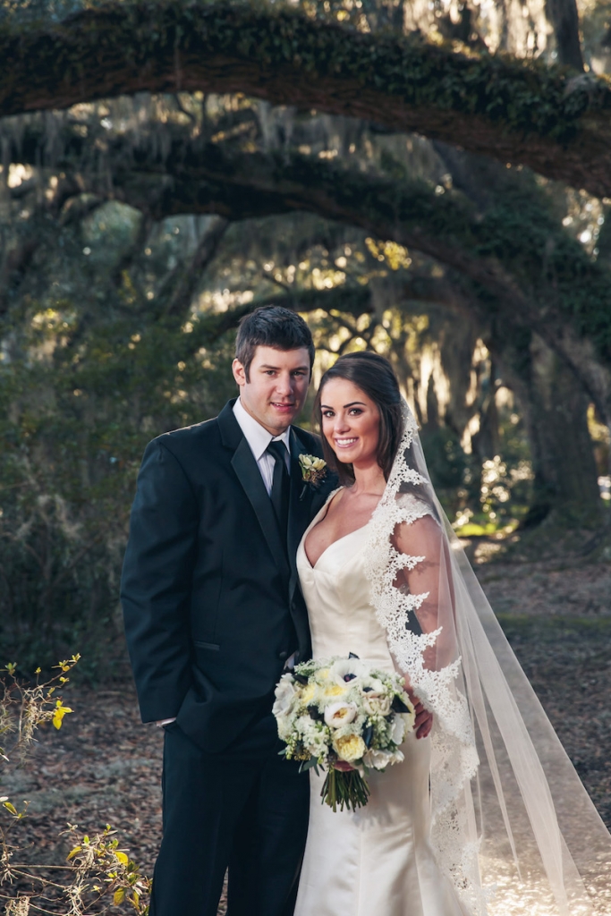 Bride’s gown from Bridal House of Charleston. Menswear from David’s Tuxedos. Image by Richard Bell Weddings at Magnolia Plantation &amp; Gardens.