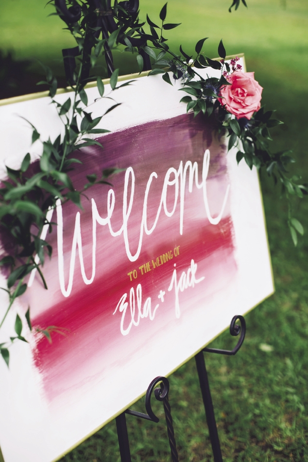Watercolors by Britt Bates. Calligraphy by HR Deneau Paper Co. Signage by The Silver Starfish. Florals by Anna Bella Florals. Event design by Pure Luxe Bride. Image by Monika Gauthier Photography &amp; Design.