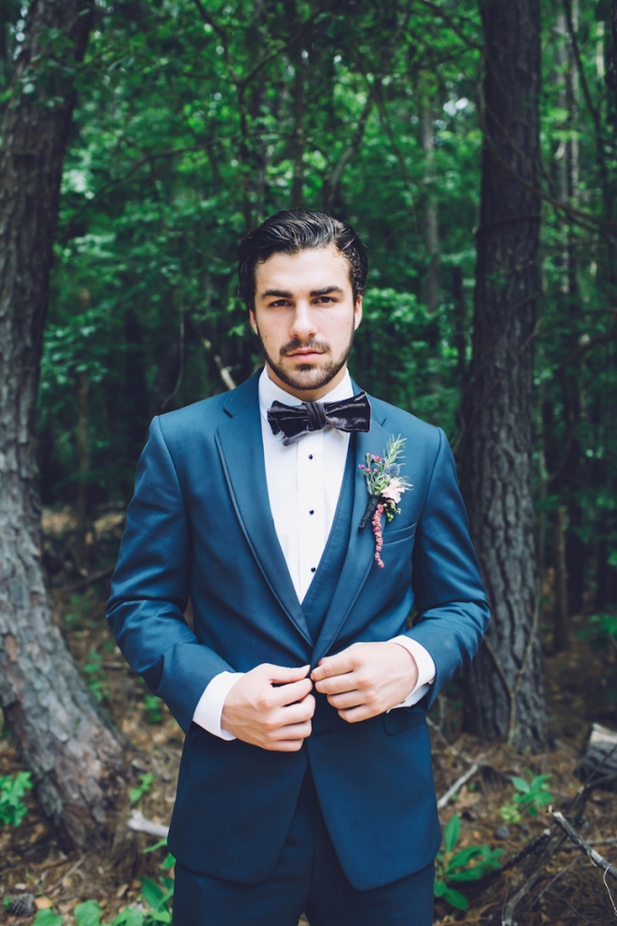 Menswear from David&#039;s Tuxedos. Bow tie from Wickham House (Etsy). Boutonnière by Anna Bella Florals. Image by Monika Gauthier Photography &amp; Design at The Stables at Boals Farm.
