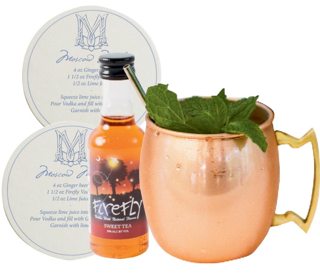 4. DO YOURSELF A FAVOR: In homage to the couple’s love of great drinks, they’ll gift coasters printed with the recipe for a “McGillis Mule” and local ingredients like mini bottles of Firefly Sweet Tea Vodka. The drink will be served at the reception, too. (Coaster: Ancesserie)