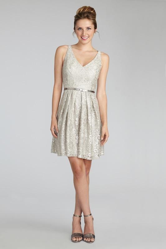 Donna Morgan&#039;s &quot;Coco&quot; in Sandstone Silver. Available in Charleston through Bella Bridesmaids.